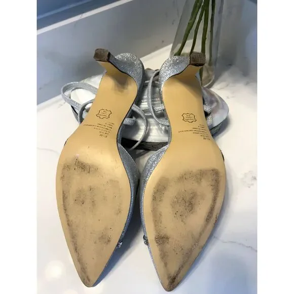 I. Miller Silver Glitter & Rhinestone Strappy Pumps for Formal Occasion Size 8.5 - Picture 8 of 9